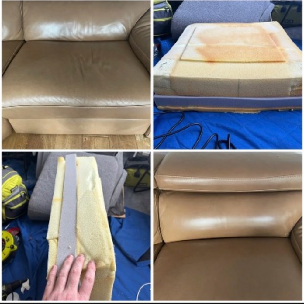 Seat interior foam being professionally repaired